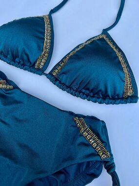 Embellished Teal Bikini Set